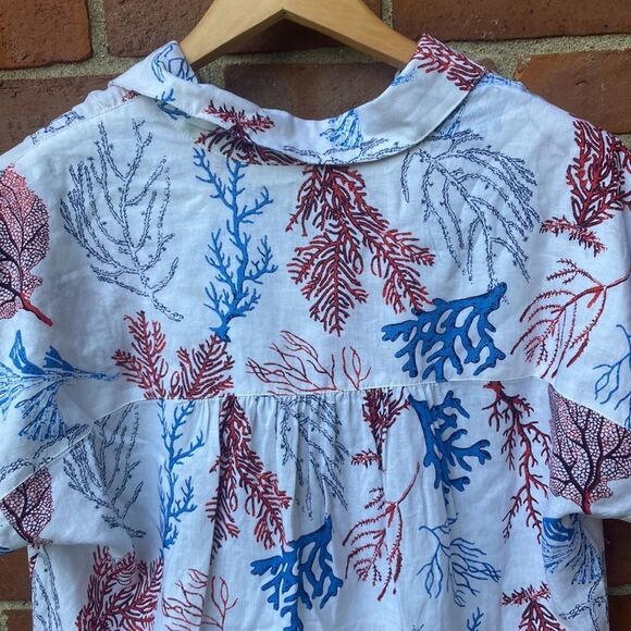 Jane + Delancey Linen-blend Coral Print Reef Shirt Blouse - Picture 3 of 7